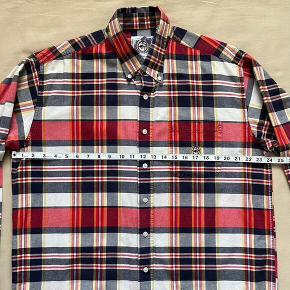 Cinch Men’s Red, White, and Navy Plaid Long Sleeve Button Down Shirt Size Large - Picture 2 of 8